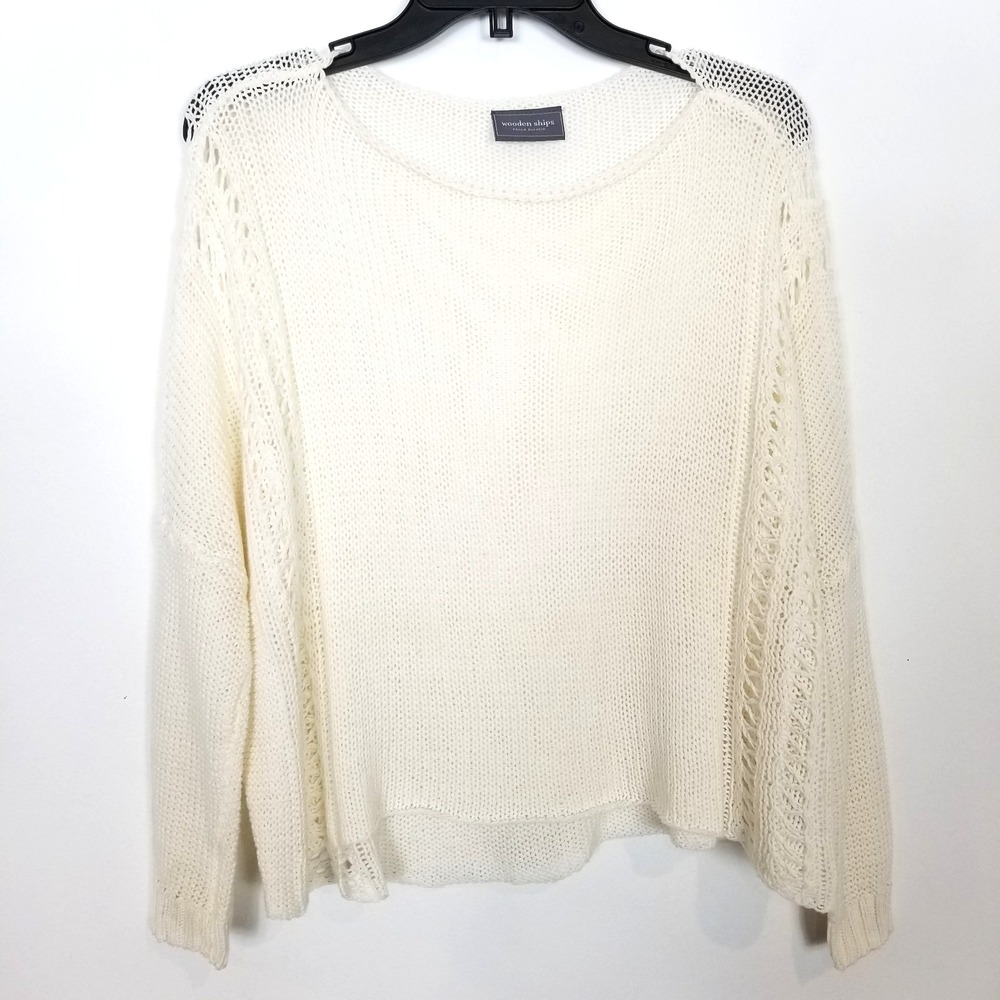 Wooden Ships Women Cotton Blend Lightweight Sweater Sz XS White Pullover Boho